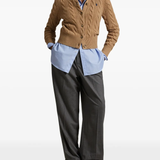 Brown cardigan, full body view