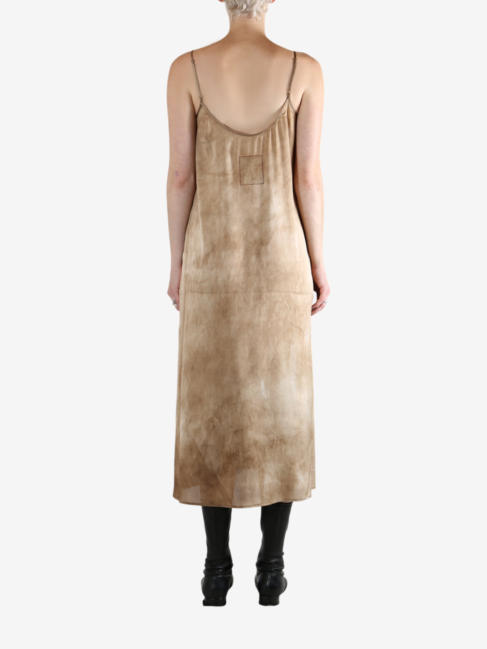 Tan dress, full body view