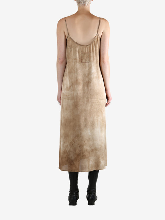 Tan dress, full body view