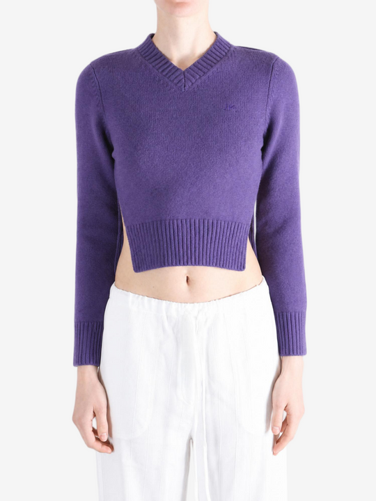 Purple top worn by a person, showing the top fit