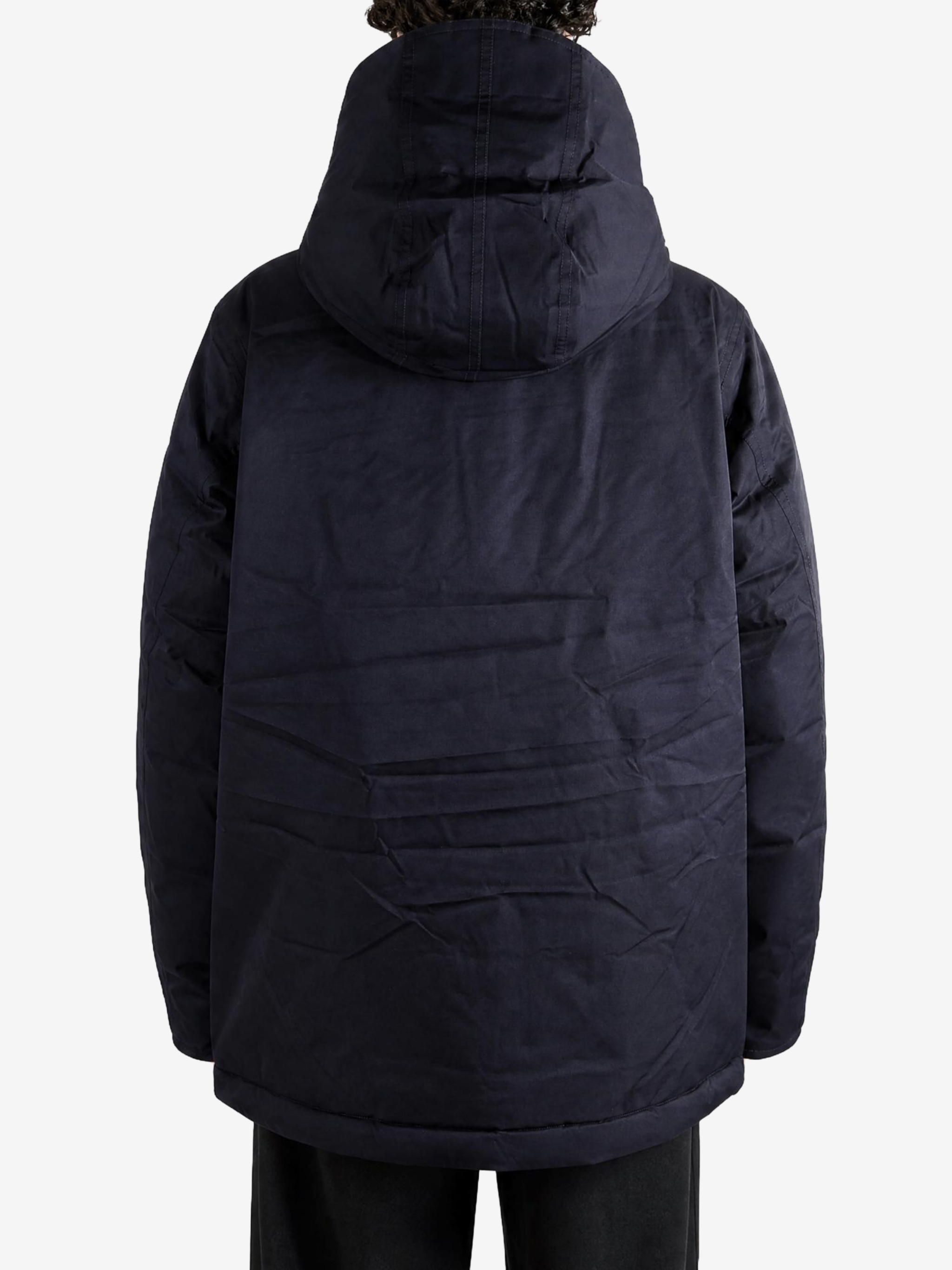 Navy jacket, full body view