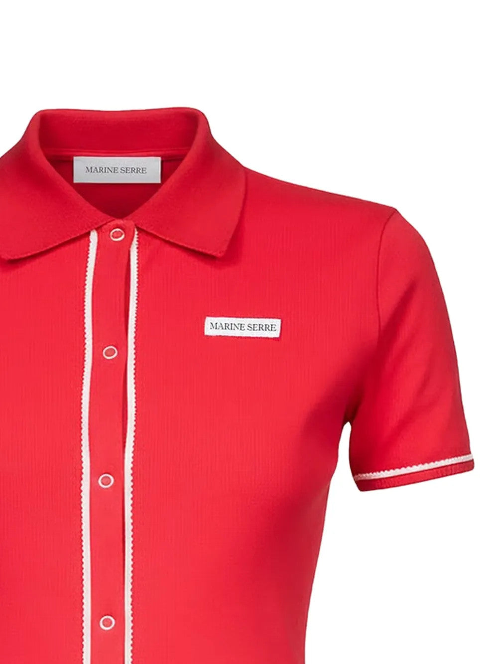 Close up of Red t-shirt, showing texture of the 100% organic cotton made fabric