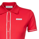 Close up of Red t-shirt, showing texture of the 100% organic cotton made fabric