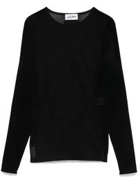 JEAN PAUL GAULTIER - Women Flocked "Morphing Pinstripes" Mesh Long Sleeve Top