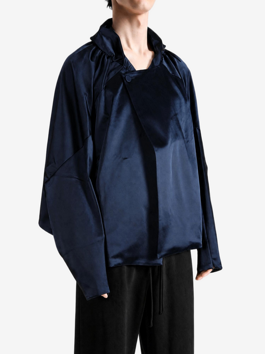 Navy jacket worn by a person, showing the jacket fit