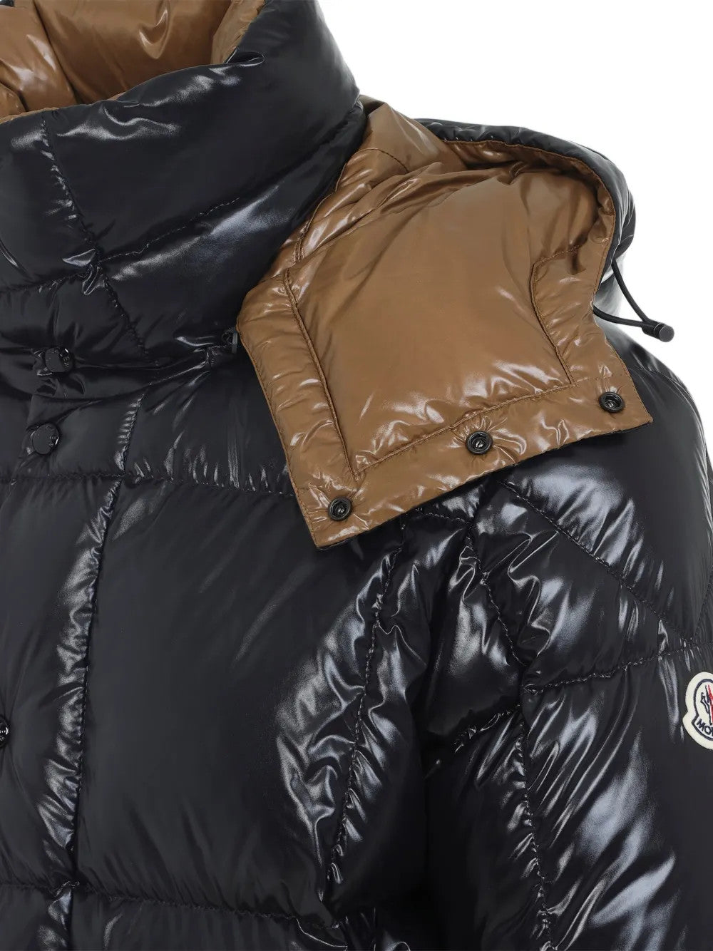 Close up of Black jacket, showing texture of the 100% polyamide fabric