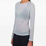 Blue t-shirt worn by a person, showing the t-shirt fit