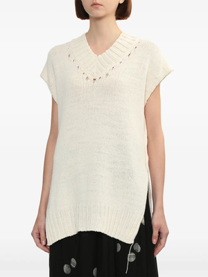 Y'S - Women Distressed V-neck Sleeveless Sweater