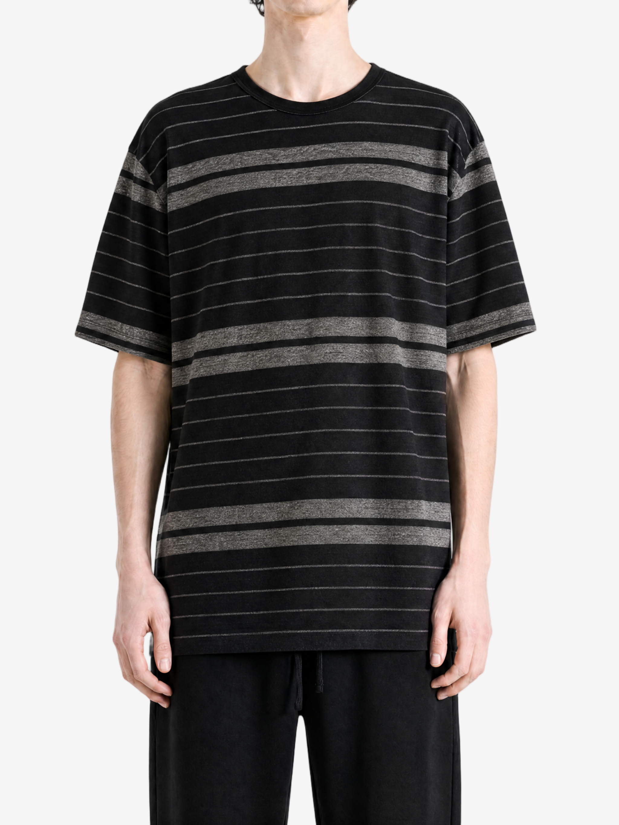 Black t-shirt, full body view