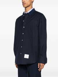 THOM BROWNE - Men Oversized Shirt With Knit Collar In Engineered Rwb Stripe Cotton Flannel