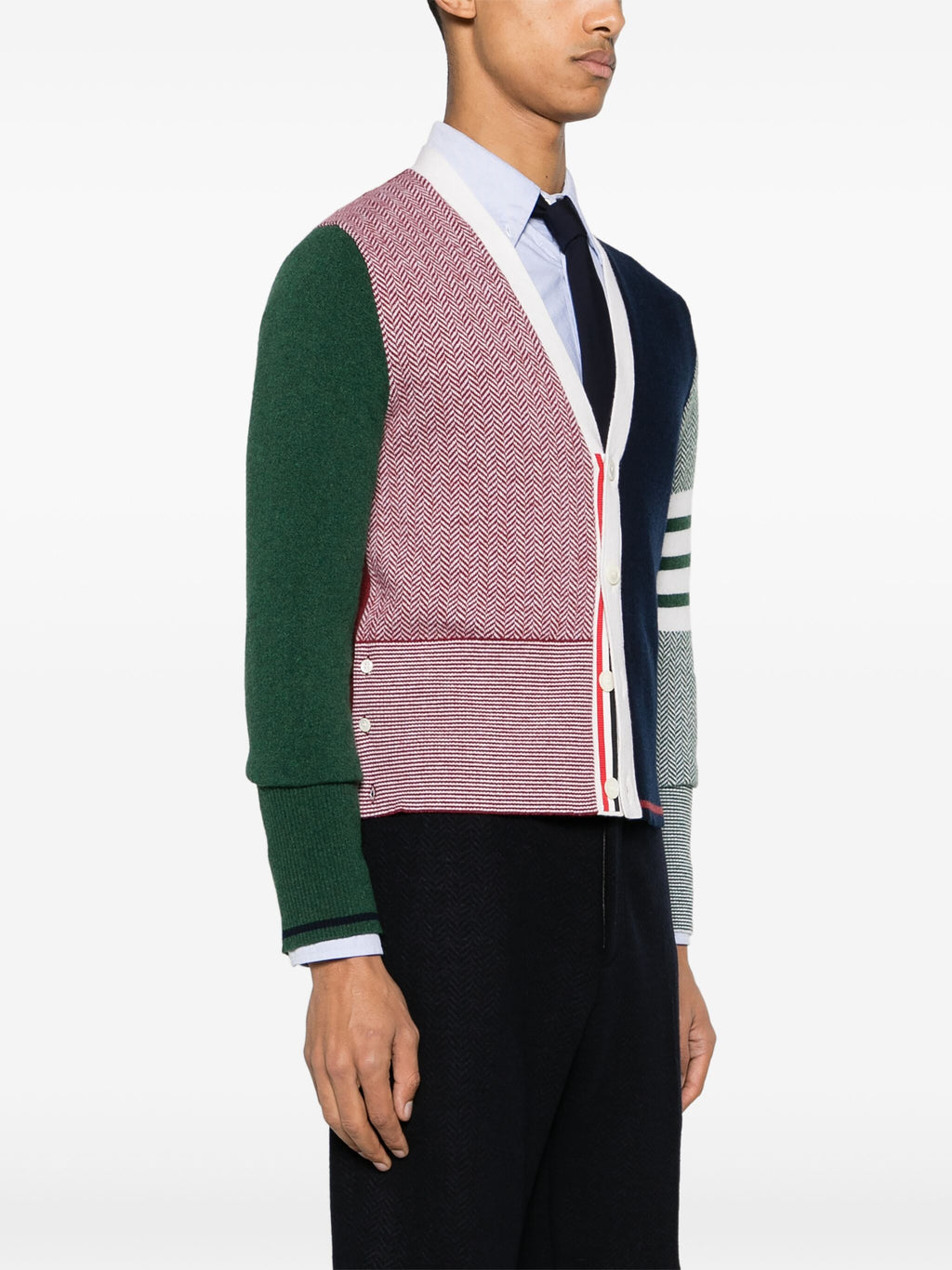 THOM BROWNE - Men Jersey Float Jacquard Classic V Neck Cardigan In Merino Wool