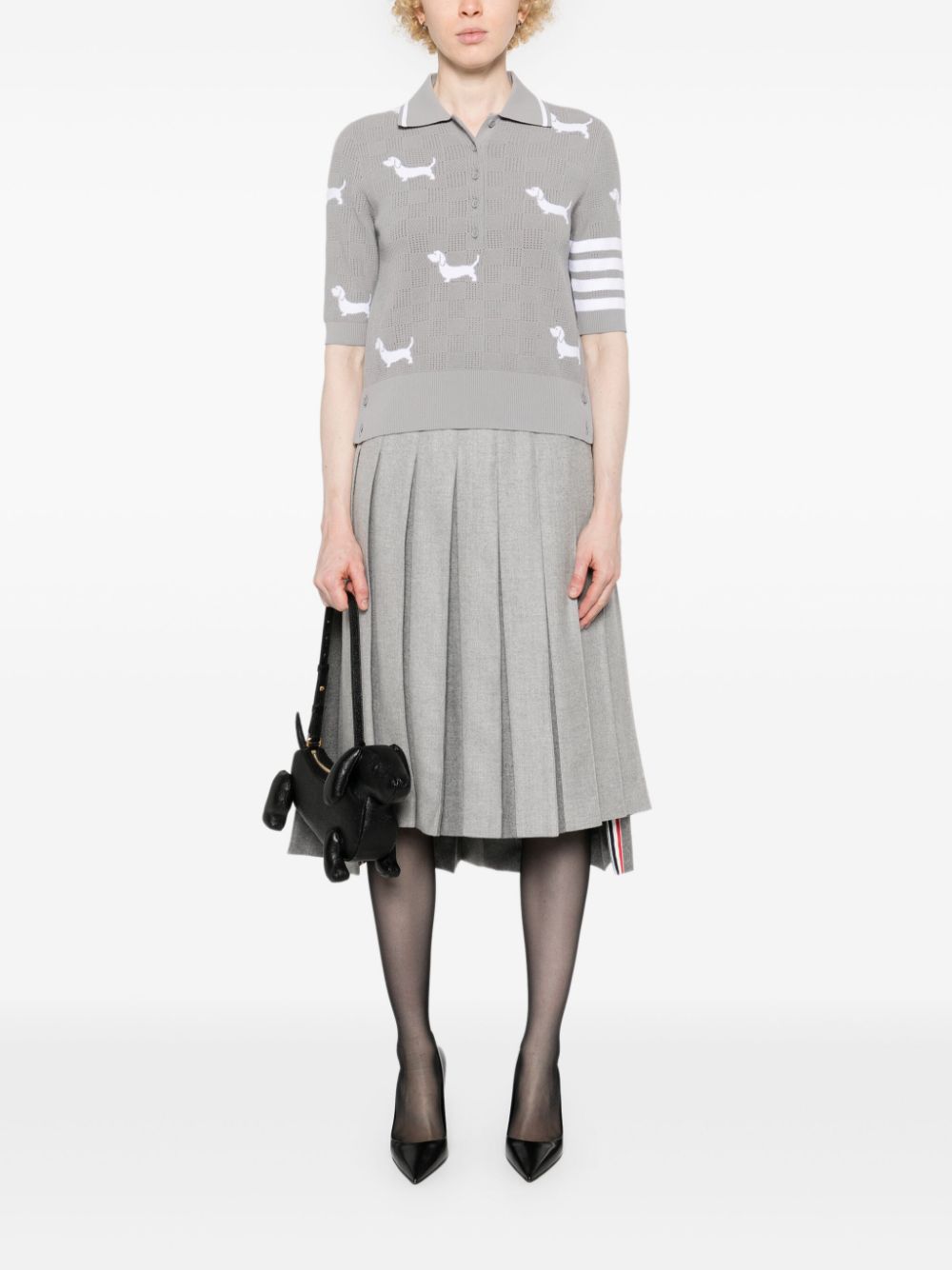 THOM BROWNE - Women Hector Intarsia Pointelle Jacquard Polo Shirt