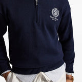 Navy hoodie worn by a person, showing the hoodie fit