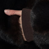 Close up of Brown jacket, showing texture of the 100% polyester fabric