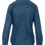 Blue shirt, back view