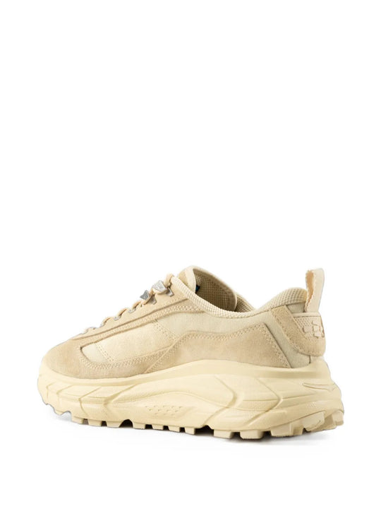 Tan shoes, side view