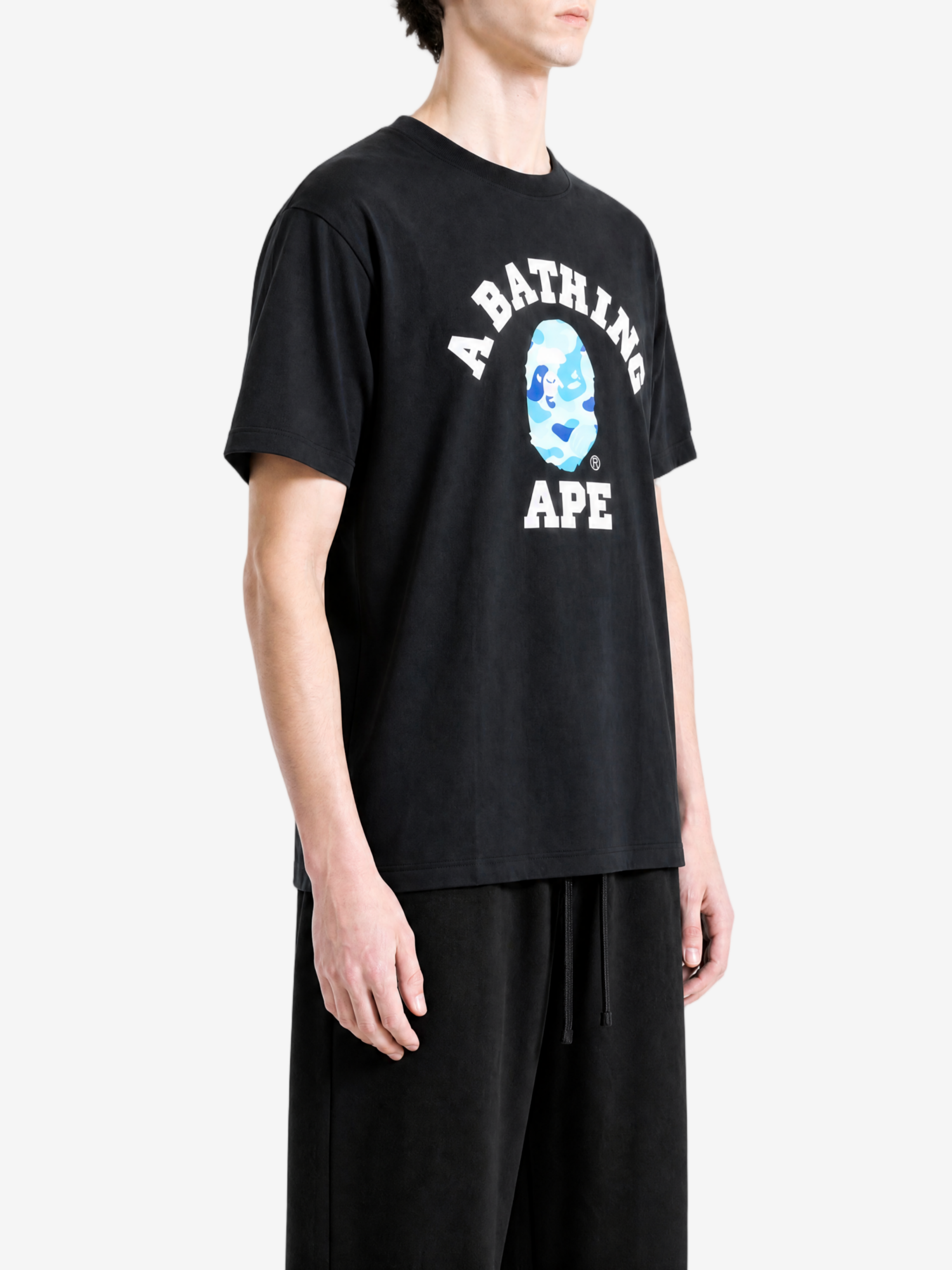 Black t-shirt, full body view