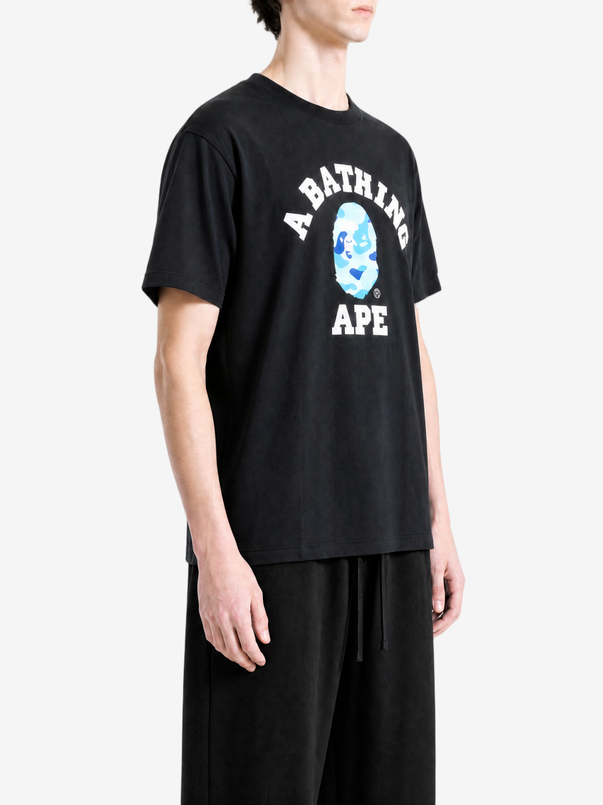 Black t-shirt, full body view