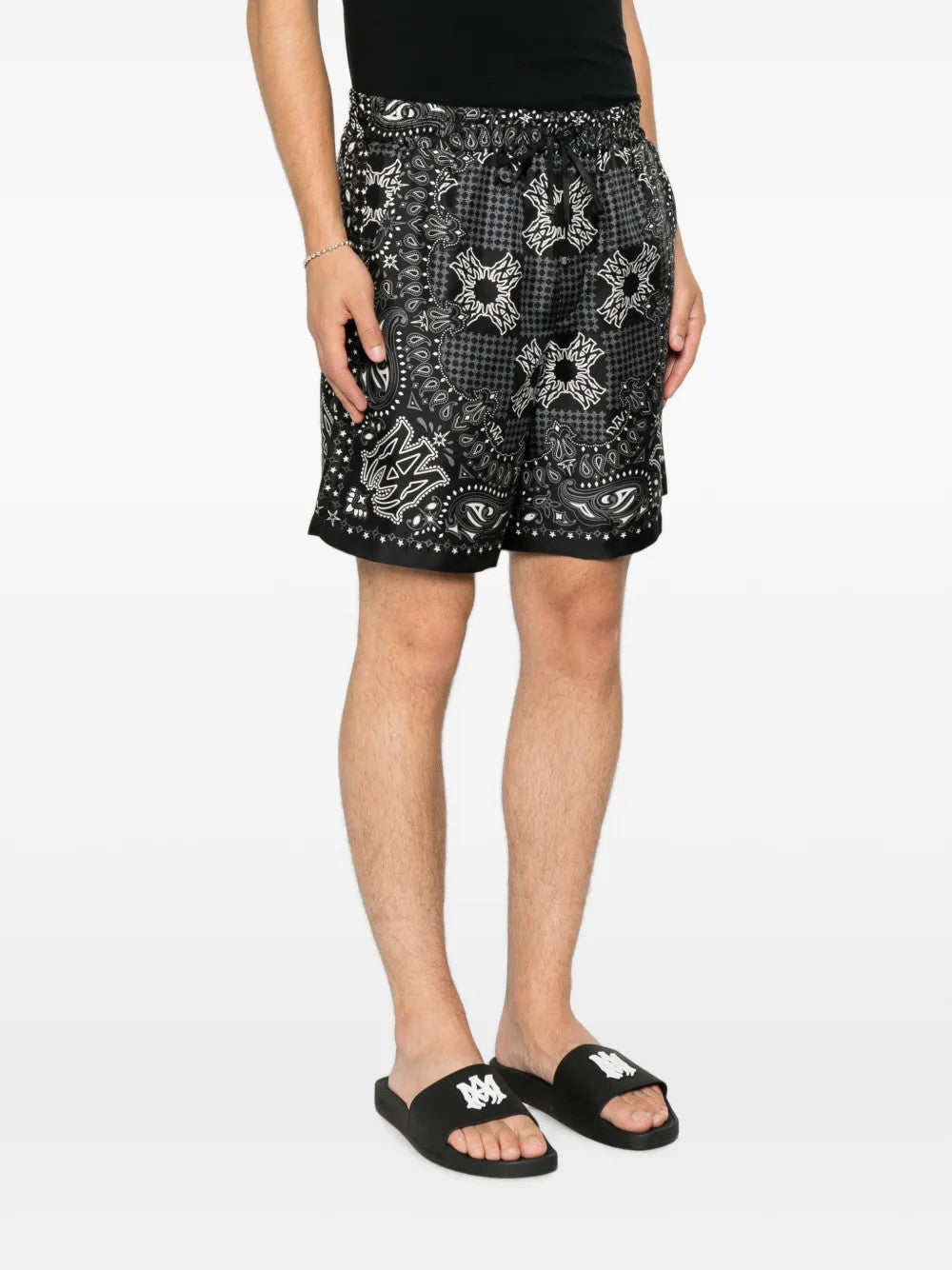 Black shorts, full body view
