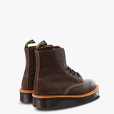 brown boots, back view