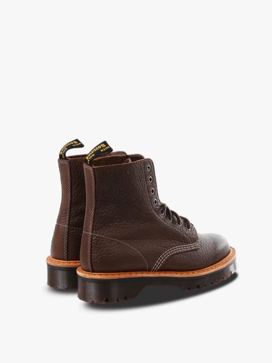 brown boots, back view