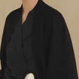 Black jacket worn by a person, showing the jacket fit