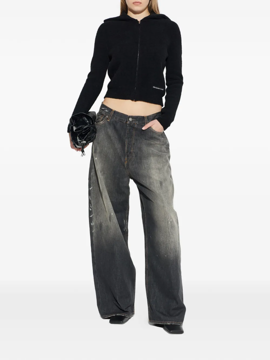 black hoodie, full body view