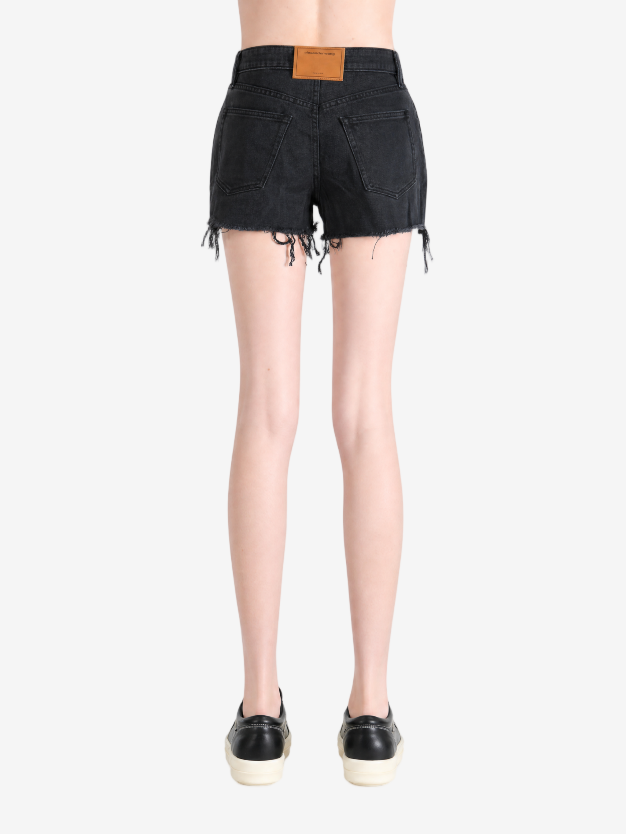 Black shorts, full body view