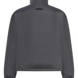 grey jacket, back view