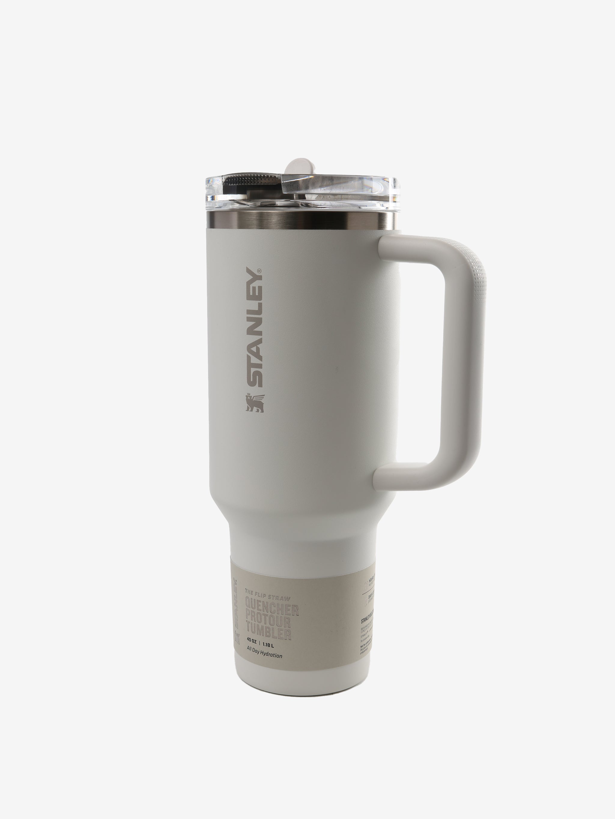 tan tumbler, front view