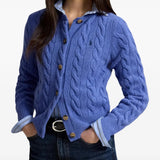 Blue knitwear worn by a person, showing the knitwear fit