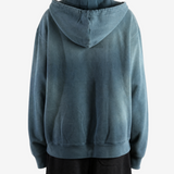 Navy hoodie, full body view