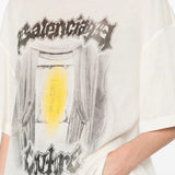 Close up of white t-shirt, showing texture of the cotton fabric
