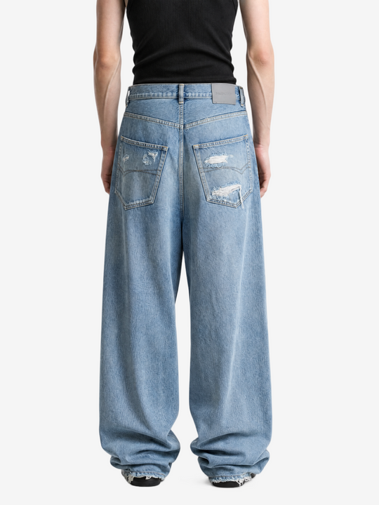 Blue pants, full body view