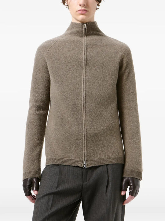 Brown knitwear, full body view