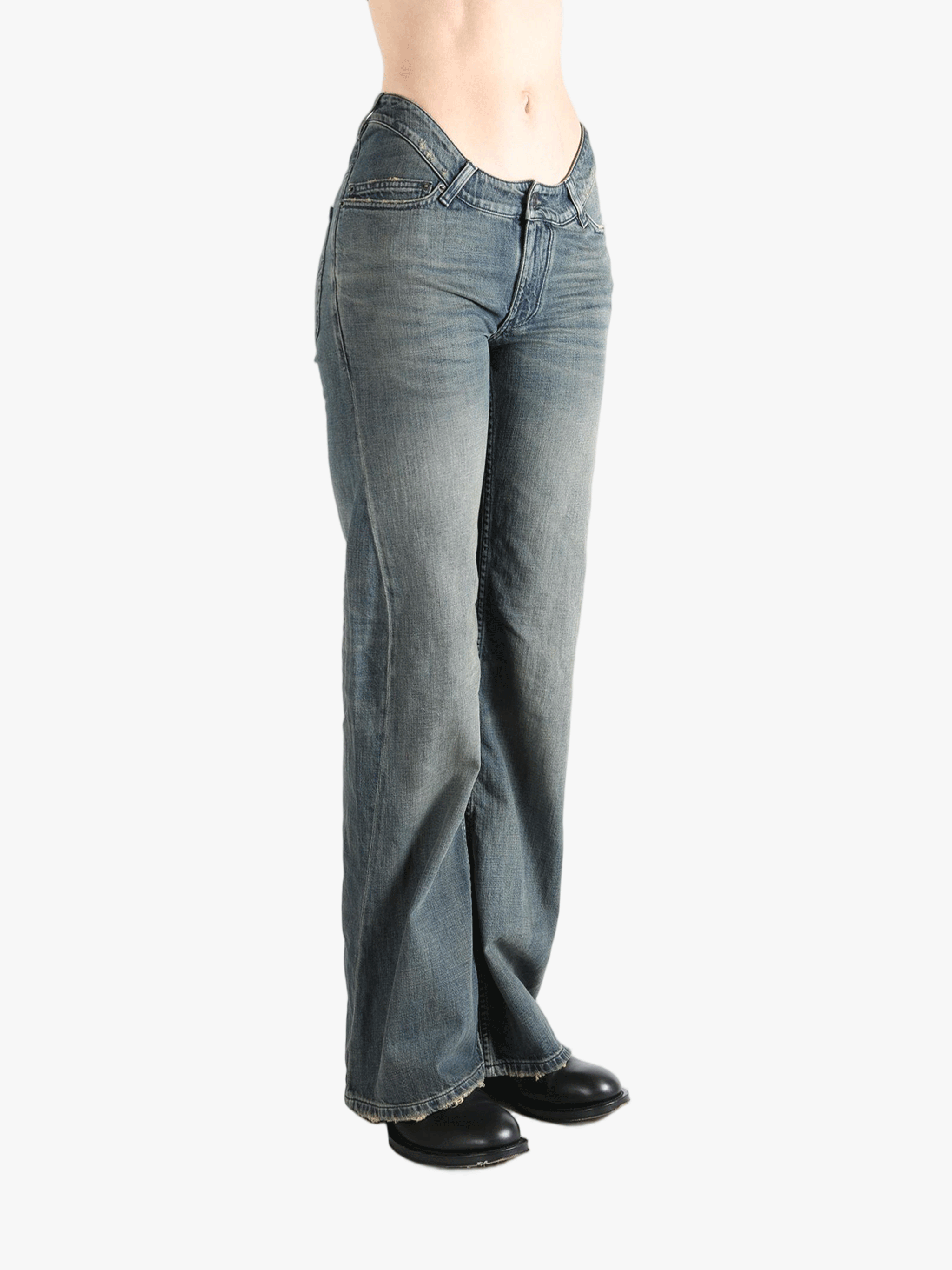 Blue jeans worn by a person,showing the jeans fit