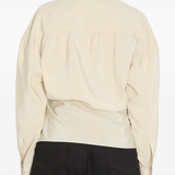 White shirt worn by a person, showing the shirt's fit