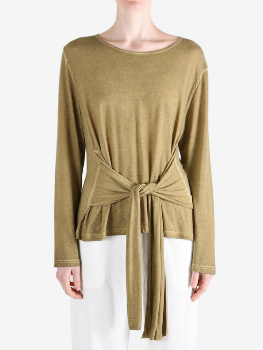 Tan top worn by a person, showing the top fit