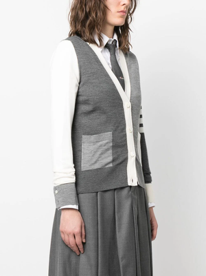 THOM BROWNE Women Fun Mix Relaxed Fit V Neck Fine Wool Cardigan