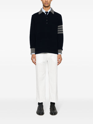 THOM BROWNE - Men Textured Rugby Stripe LS Polo