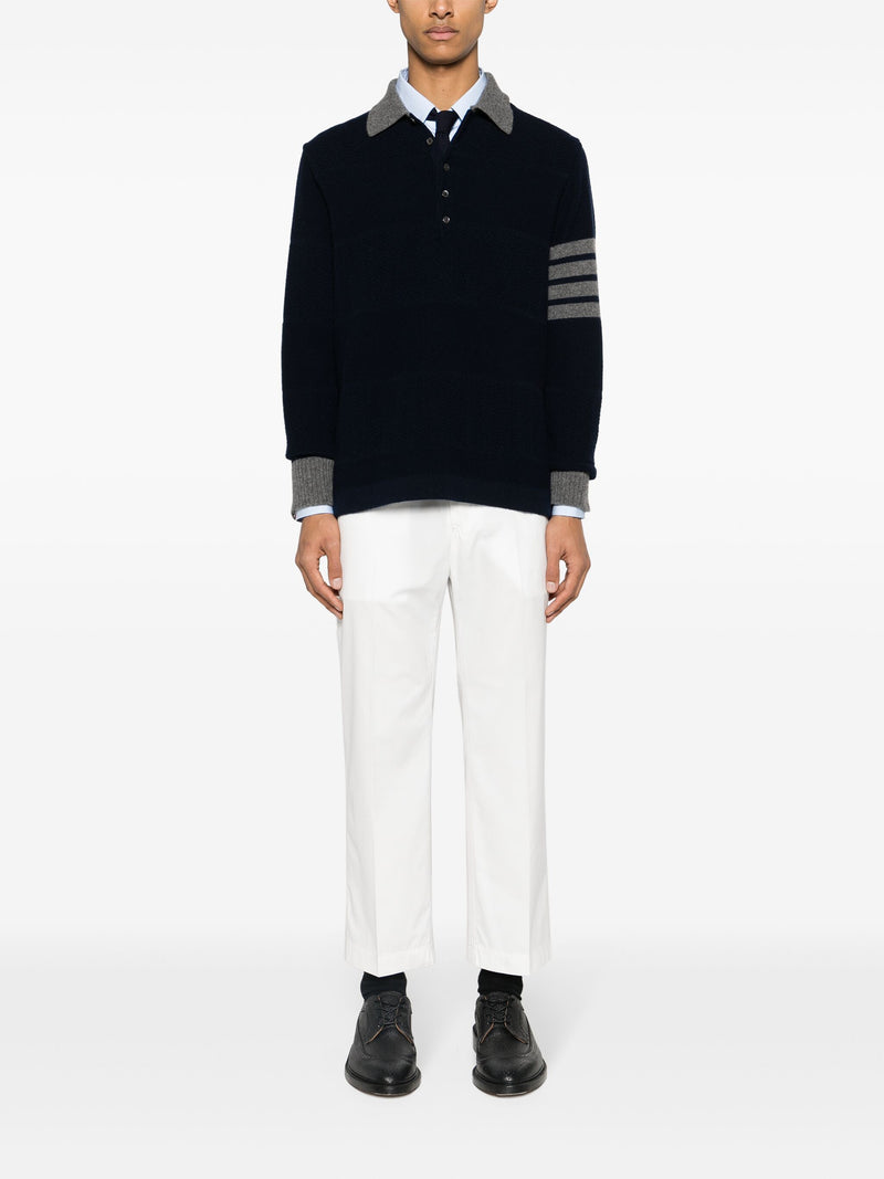 THOM BROWNE - Men Textured Rugby Stripe LS Polo