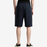 Navy shorts, full body view