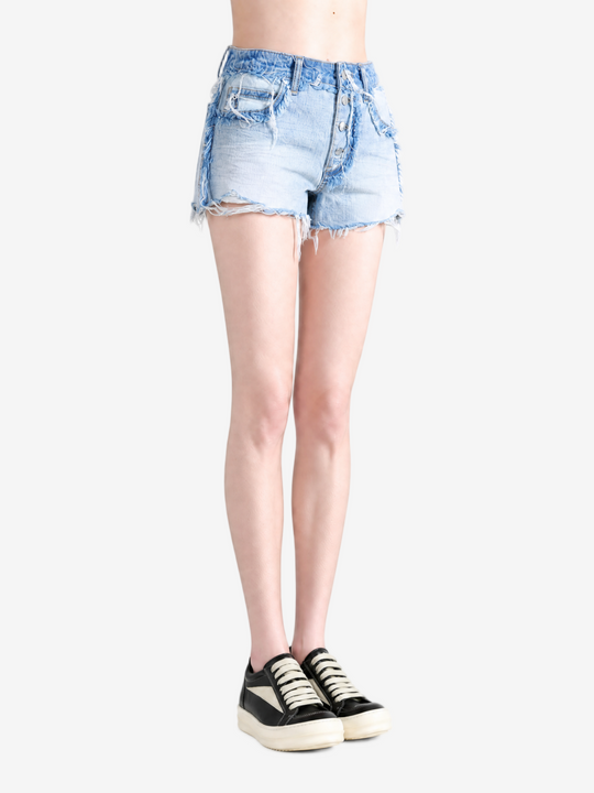 Blue shorts, full body view