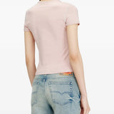 Pink t-shirts worn by a person, showing the t-shirts fit