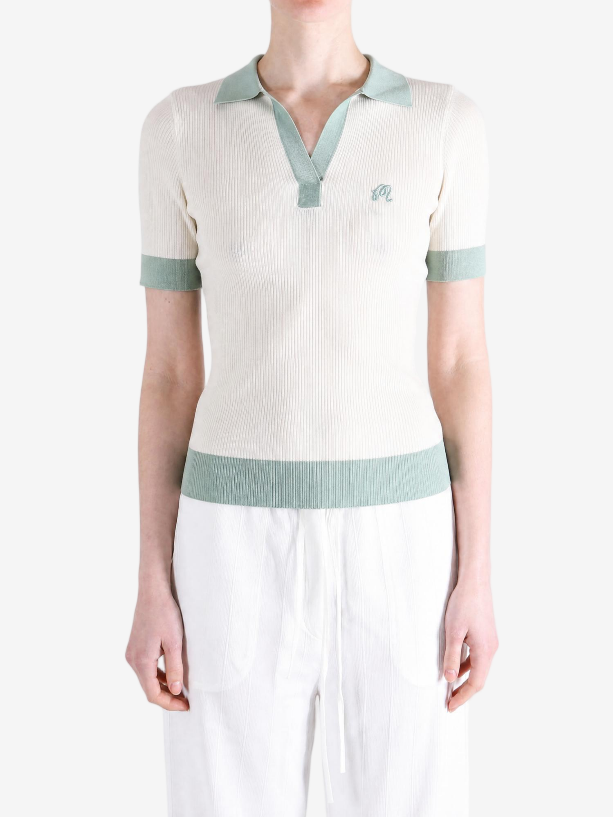 Tan shirt, full body view