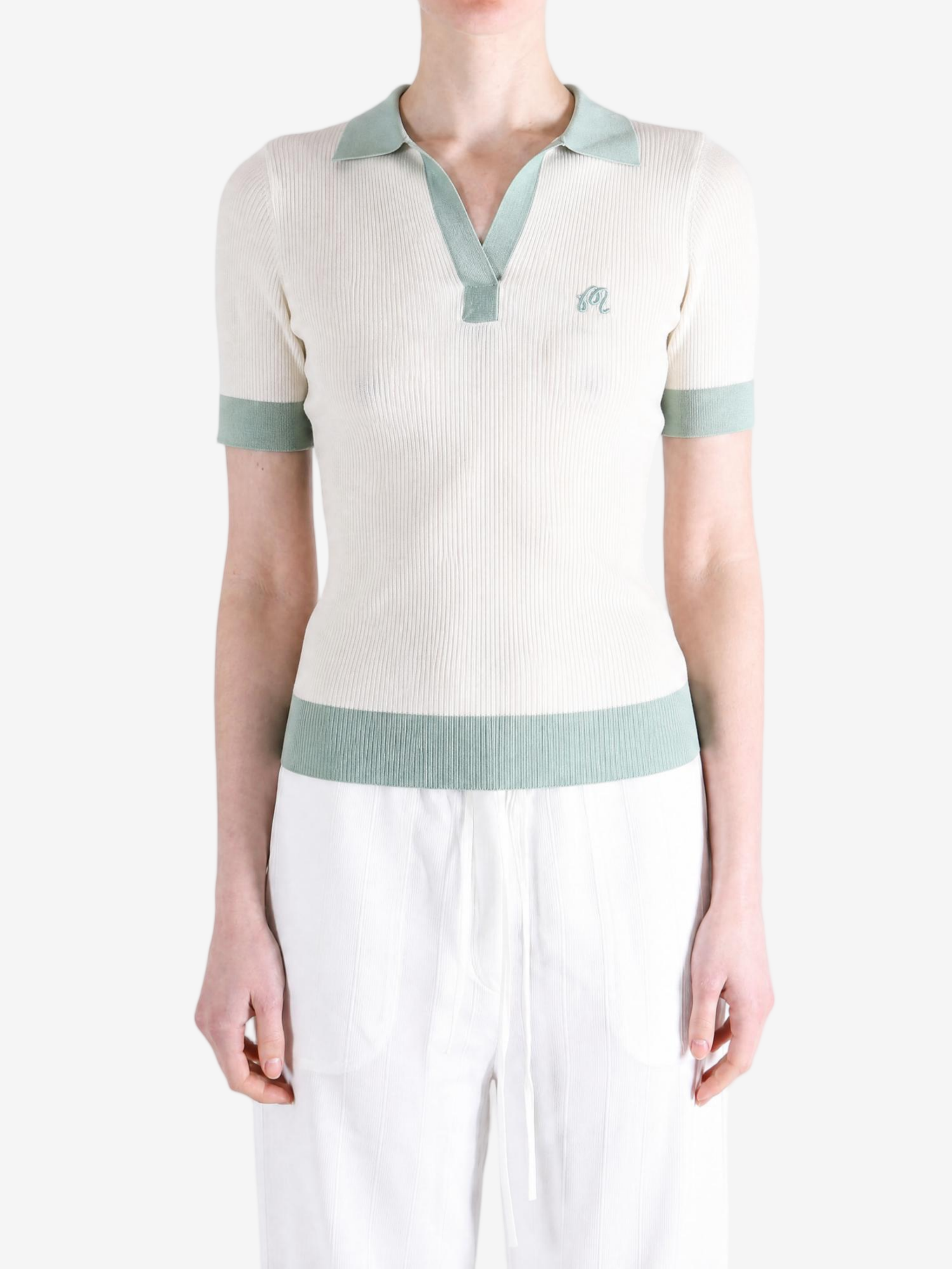 Tan shirt, full body view