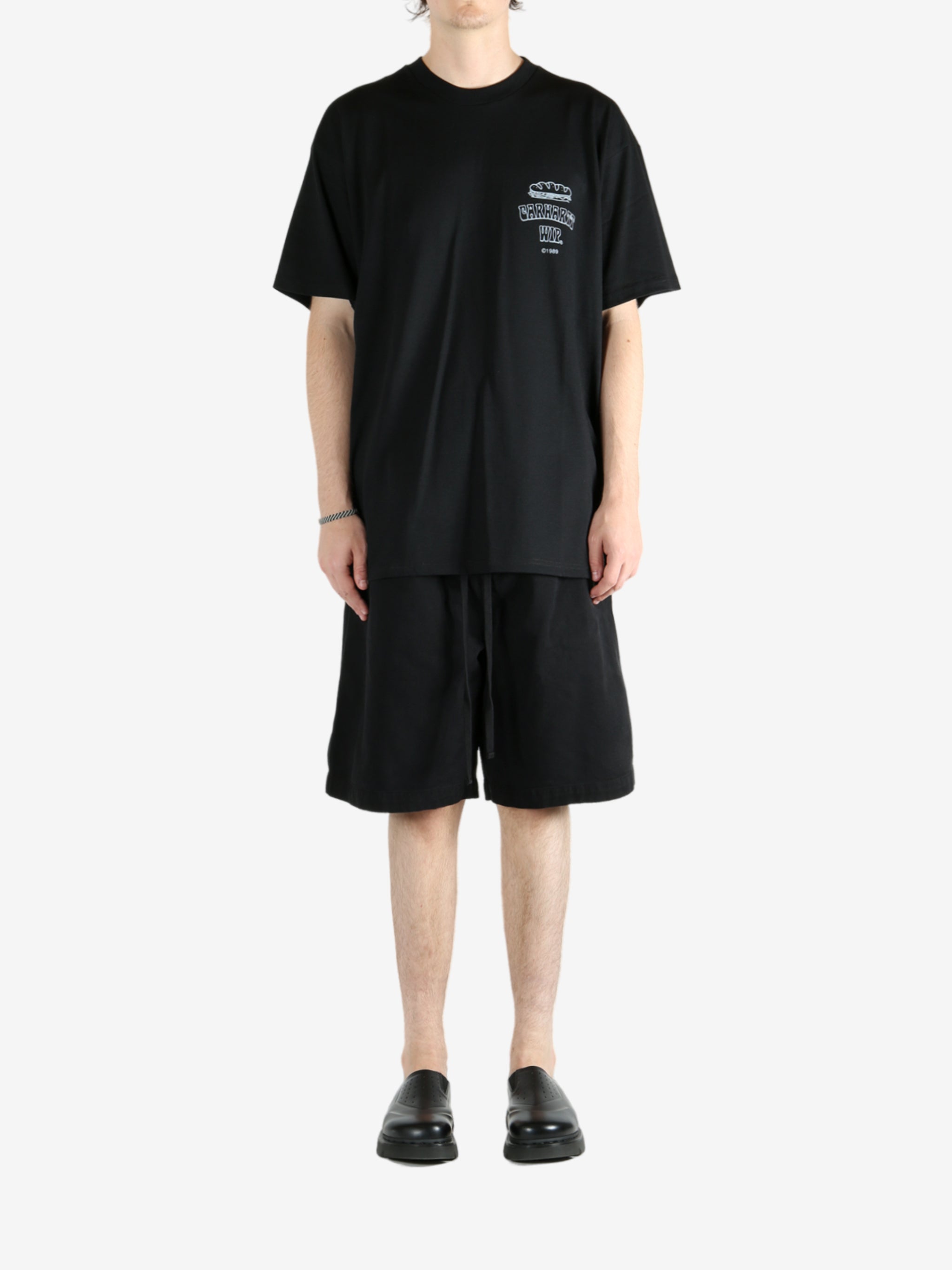 Black t-shirt, full body view