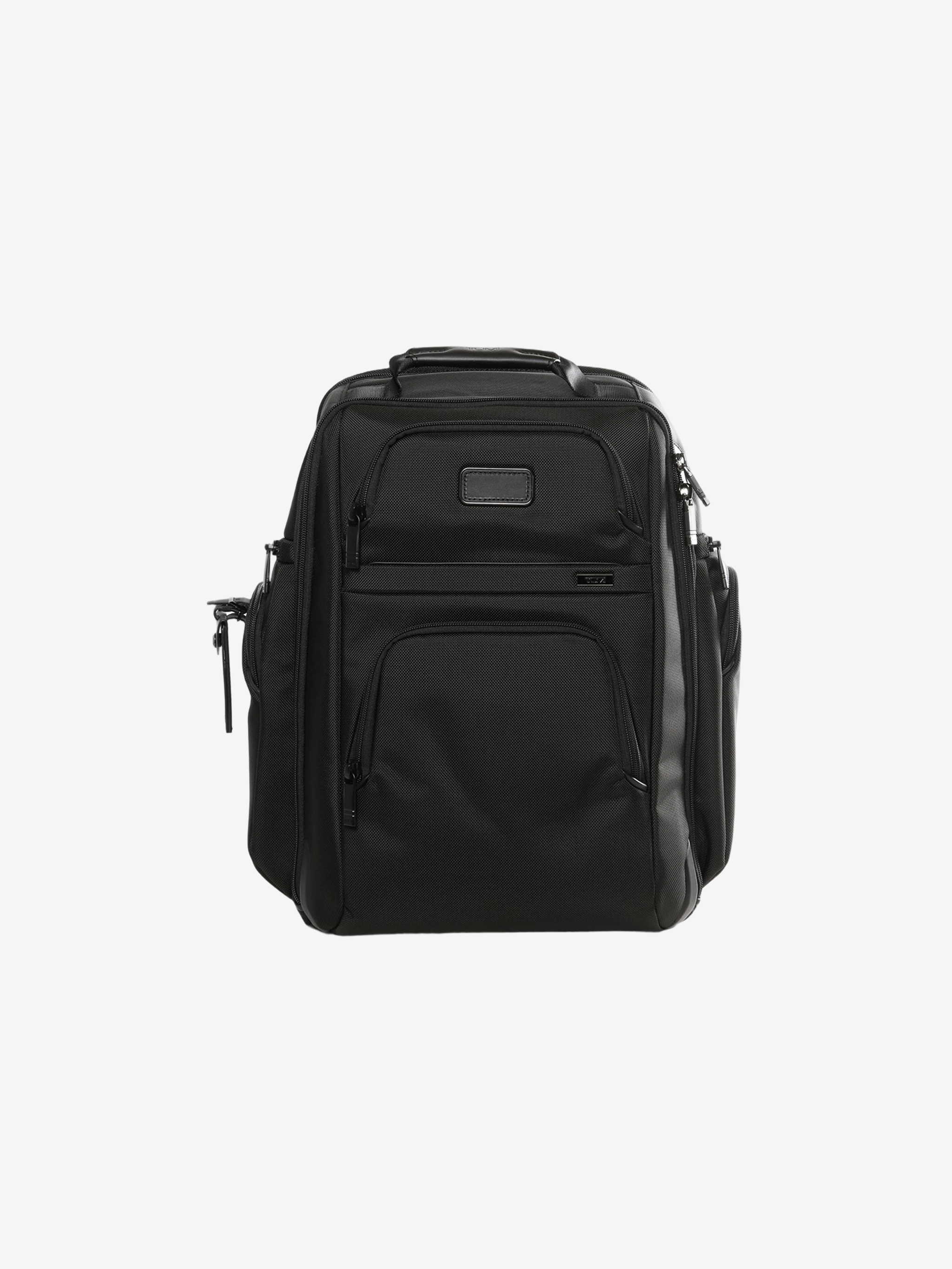 Black backpack, front view