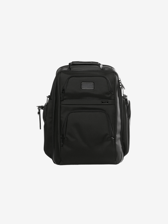 Black backpack, front view