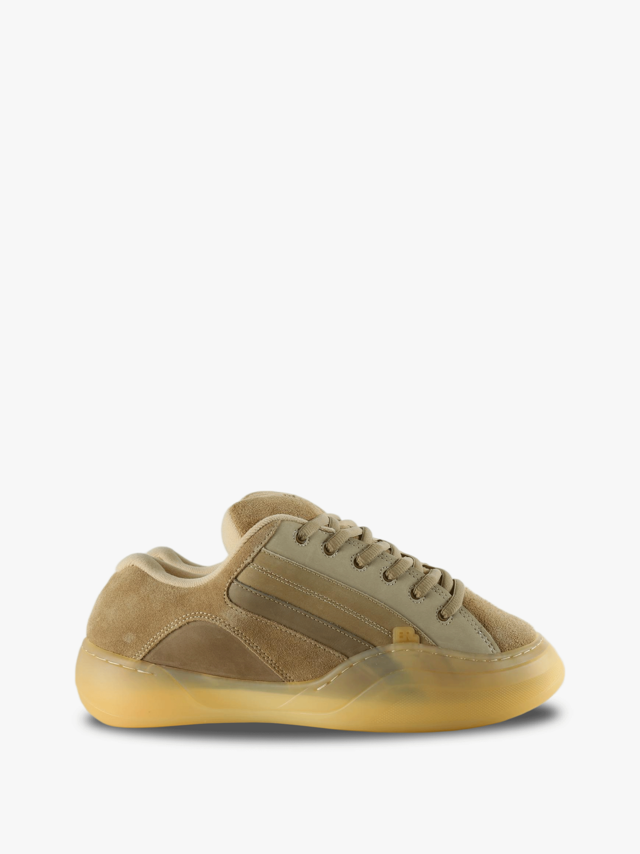 Tan shoes, side view